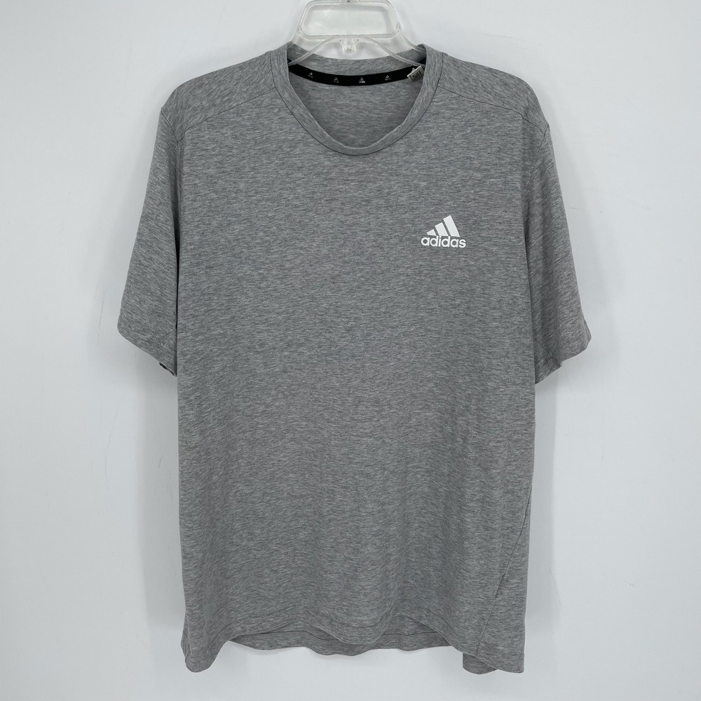Adidas Men's Gray Aeroready Performance Logo Active Athletic Tee T-Shirt Size L